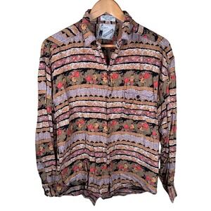 Goouch Button Down Shirt Mens Large Multicolor Vintage 90s Rayon Abstract Floral